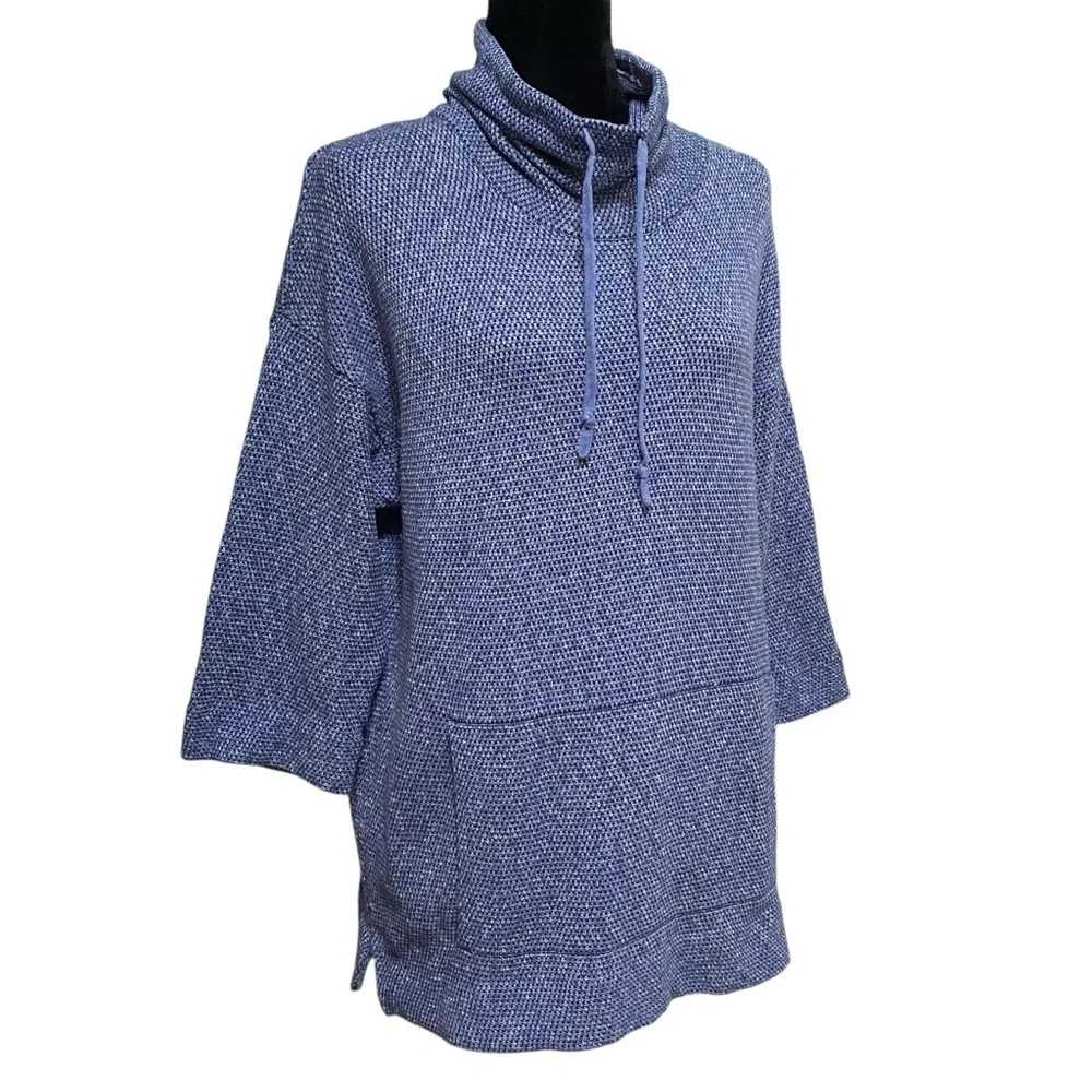 Pure Jill Blue Cowl Neck Pullover Sweater Tunic Lagenlook Minimalist XS
